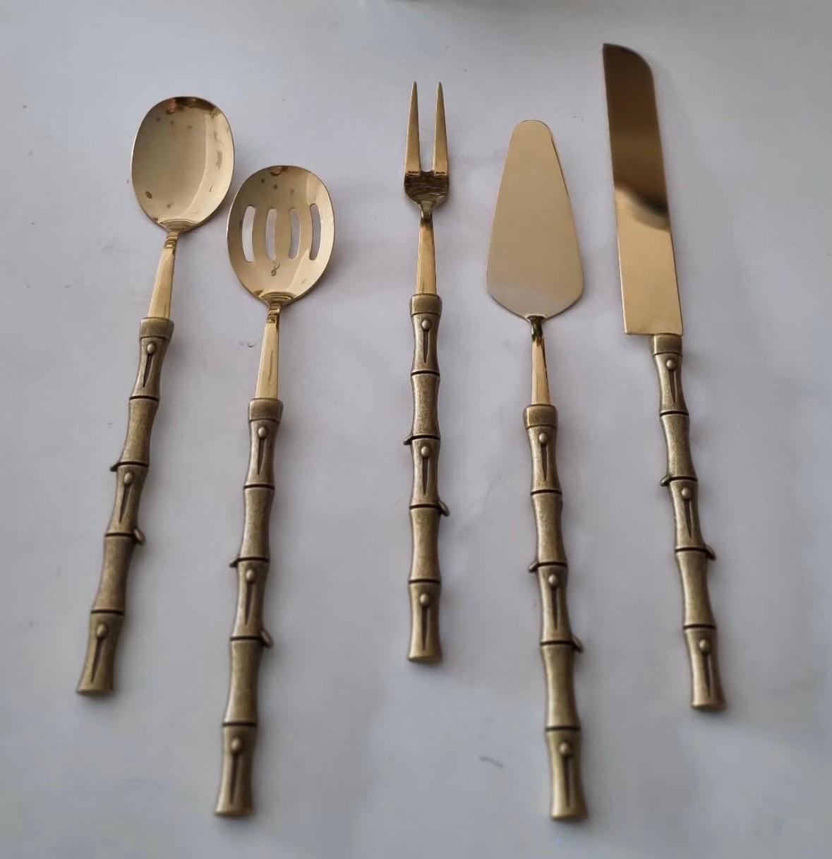 Gold Bamboo Handle Luxury Serving Set