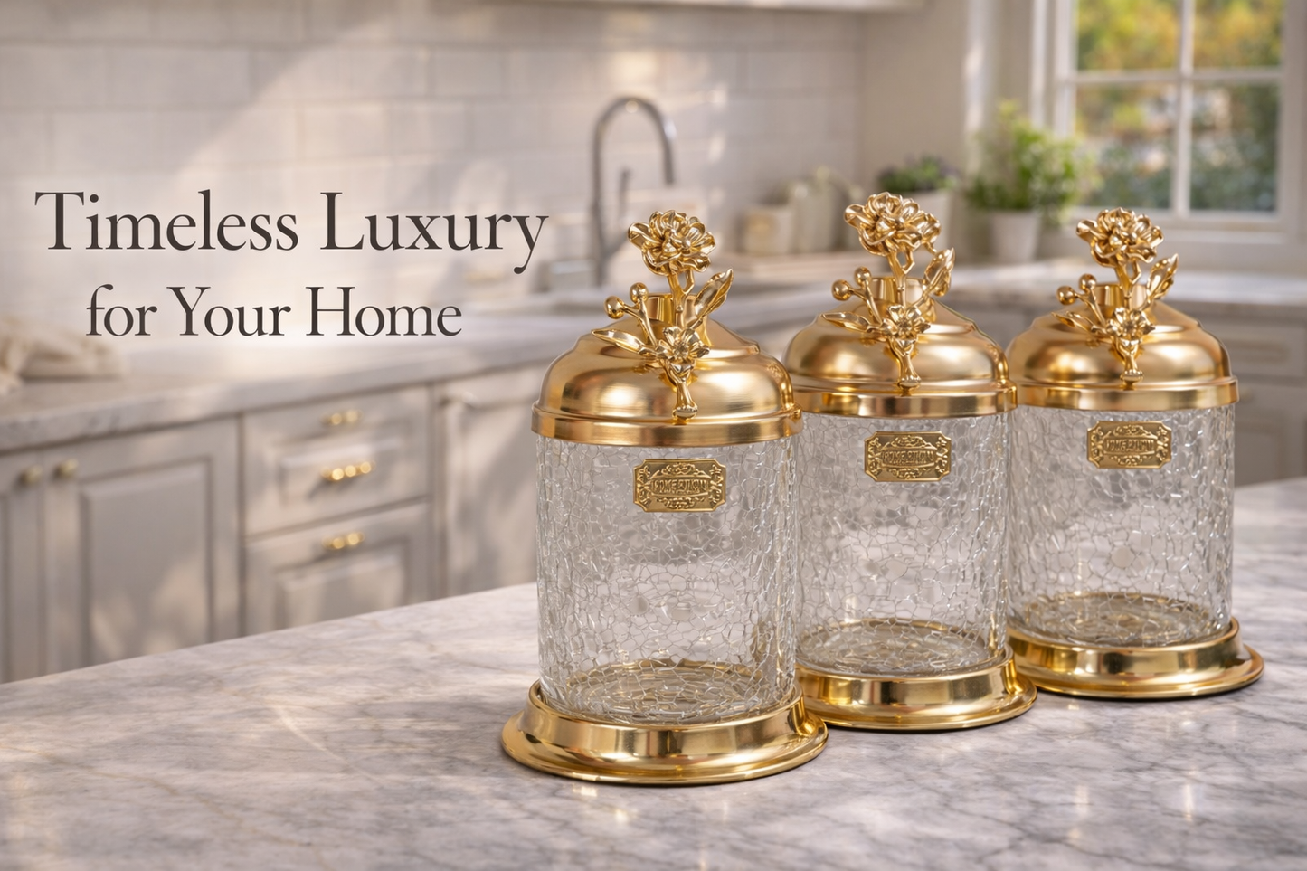 Luxury Gold Canister Set | 3 Piece Kitchen Storage Jar Set