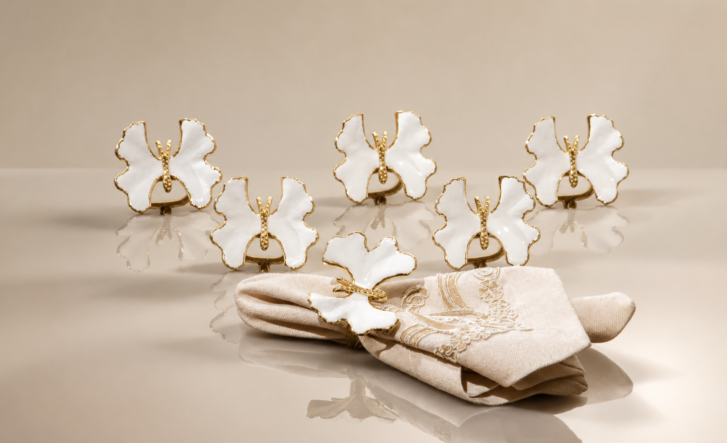 Luxury Mother of Pearl Butterfly Napkin Rings Set, Gold Titanium Coated Stainless Steel Table Decor, Elegant Wedding & Dining Table Accent