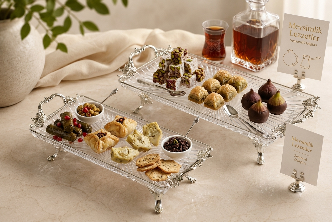 Luxury Glass Serving Tray, Decorative Gold Handles, Kitchen Counter Organizer