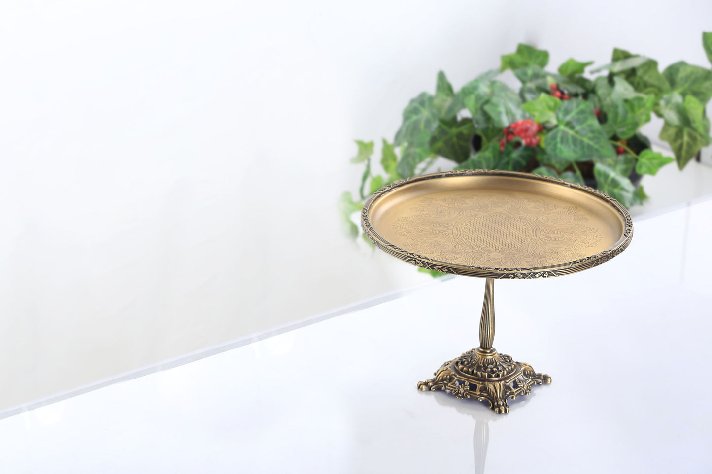 Silver Pedestal Dessert Stand | Vintage Metal Cake Display Tray