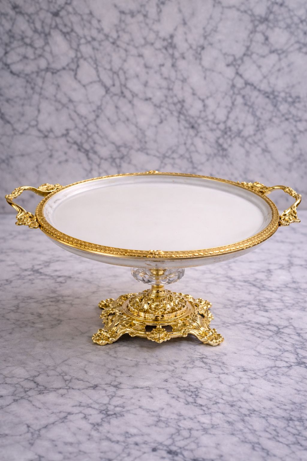 Gold Vintage Pedestal Wedding Cake Stand, Porcelain Dessert Display, 30 cm