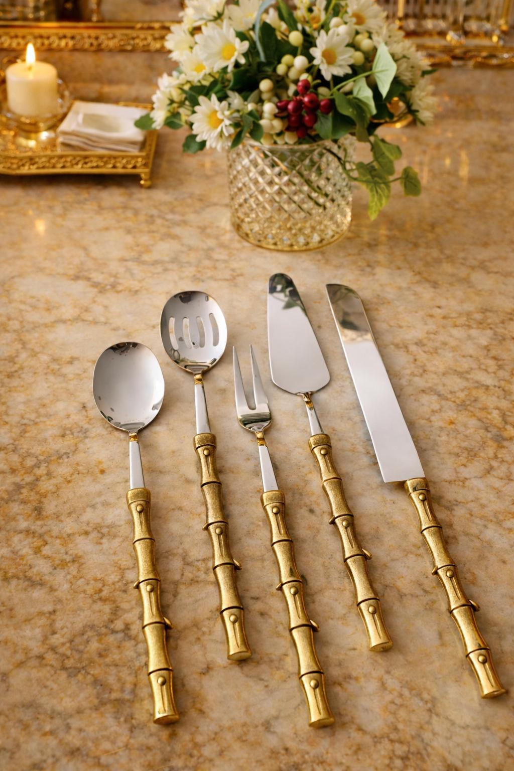 Antique Bamboo Handle Luxury Serving Set