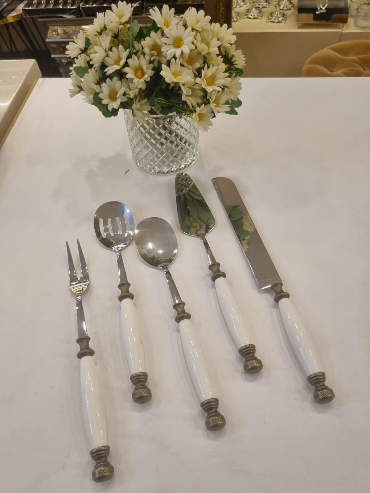 Premium Stainless Steel Serving Set with Elegant Handles | 8 Piece - Gold