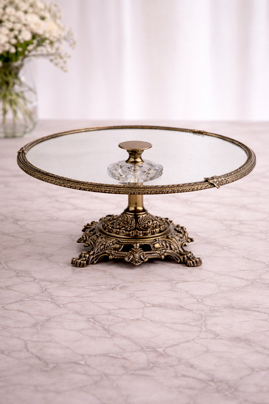 Antique Glass Cake Stand 11.4 in (29 cm) | Ornate Pedestal Display Stand for Desserts & Pastries