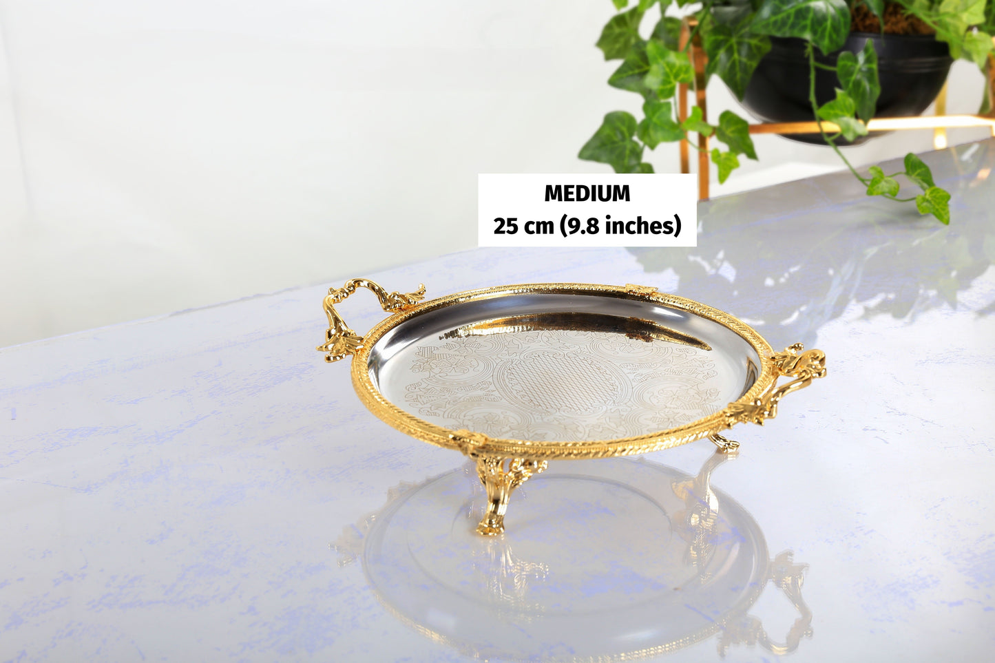 Luxury Bathroom Tray, Stainless Steel Pedestal Display Stand, Gold/Silver/Antique Finishes