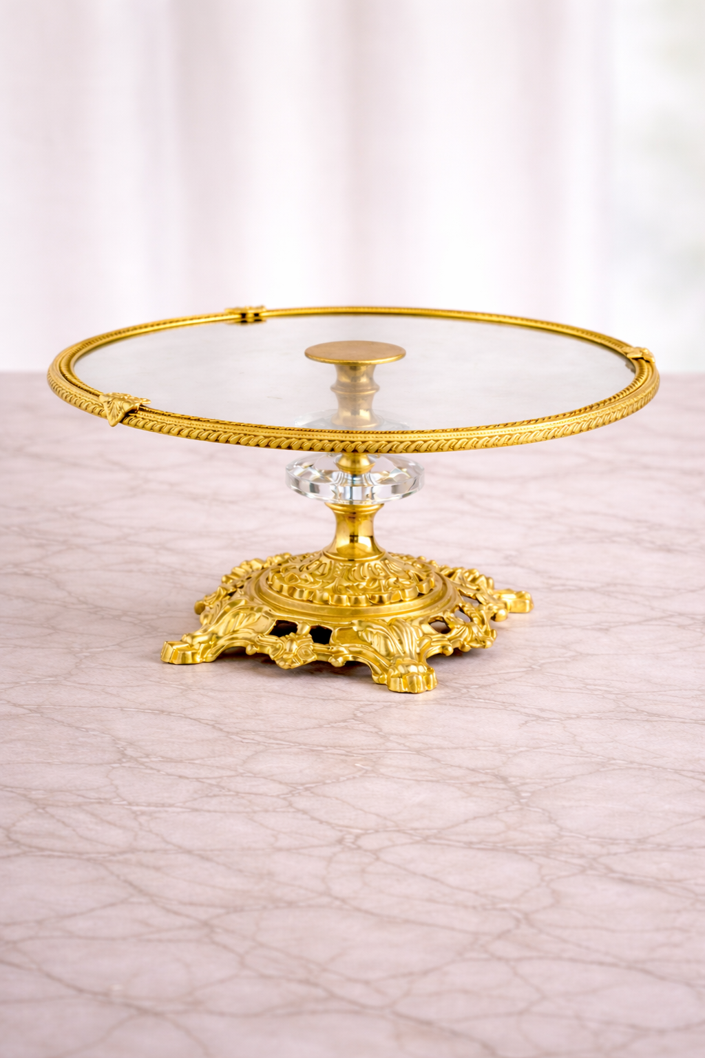Antique Glass Cake Stand 11.4 in (29 cm) | Ornate Pedestal Display Stand for Desserts & Pastries