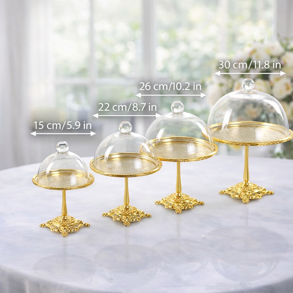 Silver Pedestal Dessert Stand with Glass Dome | Gold, Silver & Antique Finish