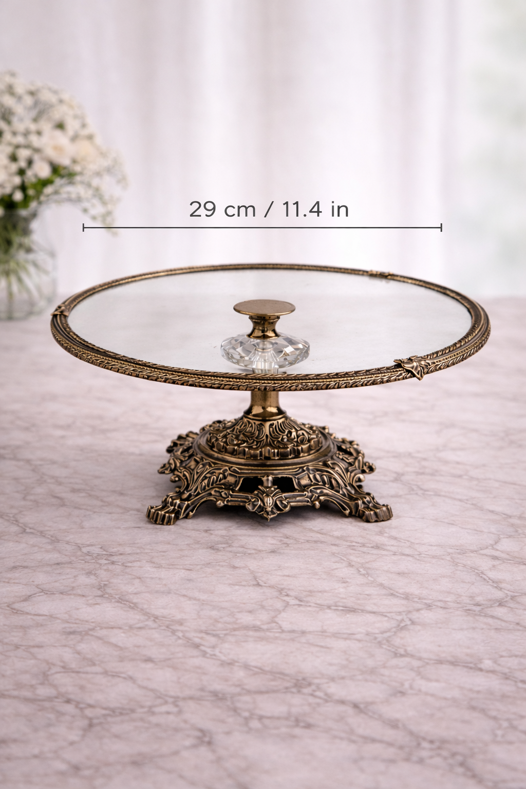 Antique Glass Cake Stand 11.4 in (29 cm) | Ornate Pedestal Display Stand for Desserts & Pastries