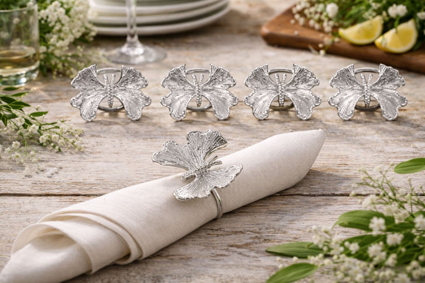 Elegant Butterfly Napkin Rings Set