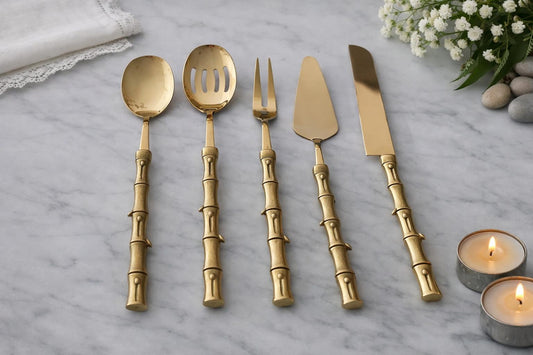 Gold Bamboo Handle Luxury Serving Set