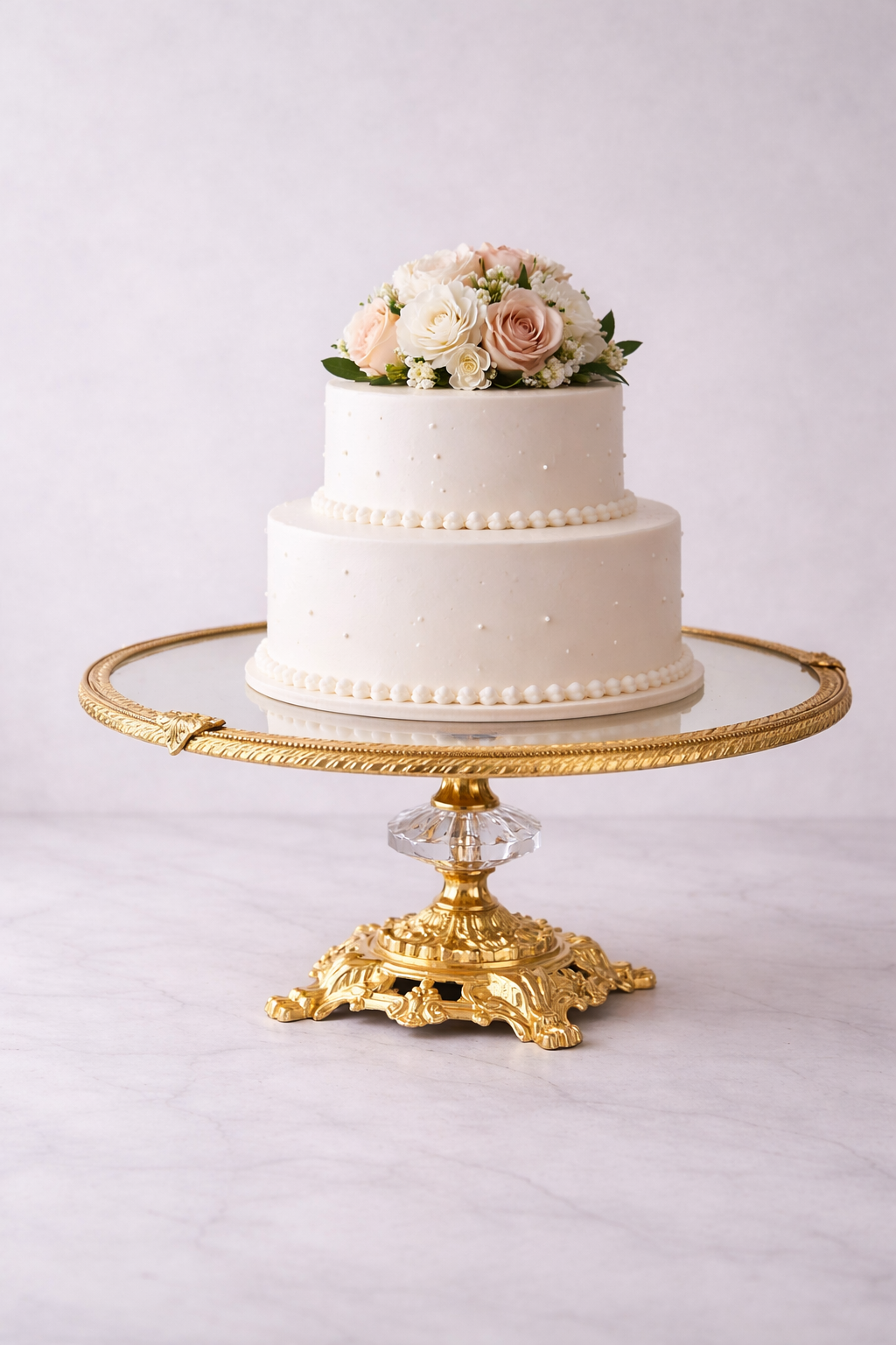Gold Glass Cake Stand 11.4 in (29 cm) | Ornate Pedestal Display Stand for Desserts & Pastries
