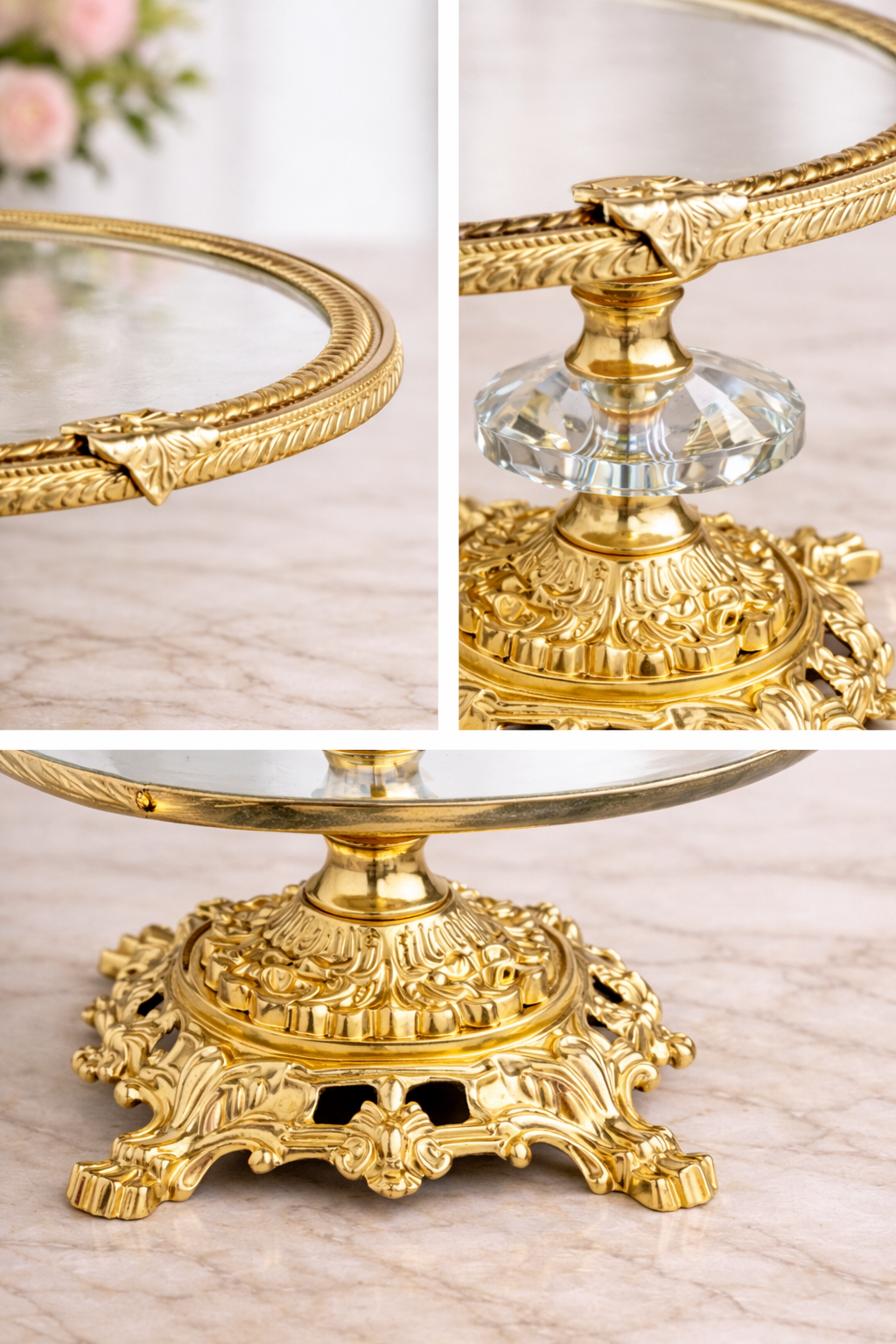 Antique Glass Cake Stand 11.4 in (29 cm) | Ornate Pedestal Display Stand for Desserts & Pastries