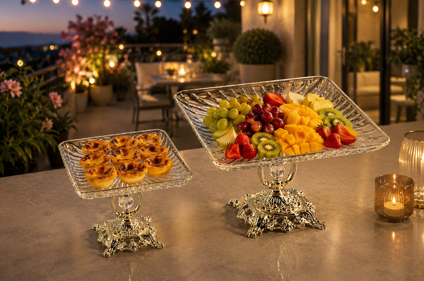 Gold Crystal Glass Cake Stand – Luxury Square Dessert & Wedding Cake Display