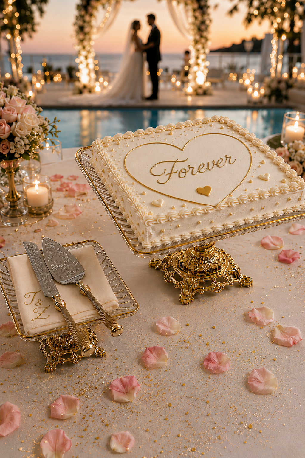Gold Crystal Glass Cake Stand – Luxury Square Dessert & Wedding Cake Display