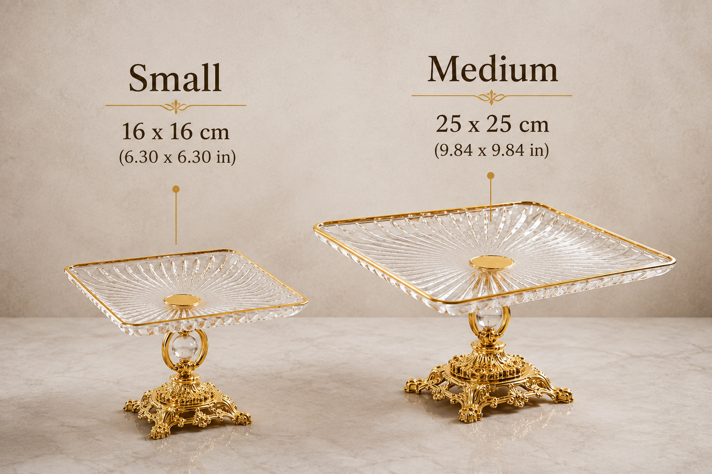 Gold Crystal Glass Cake Stand – Luxury Square Dessert & Wedding Cake Display