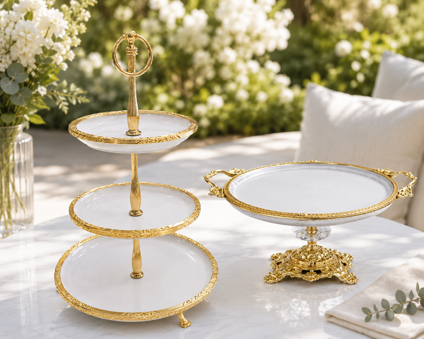 Gold Cake Stand 3 Tier Porcelain Serving Stand Set, Dessert Display, Wedding Buffet, Cupcake Tower, Afternoon Tea Decor