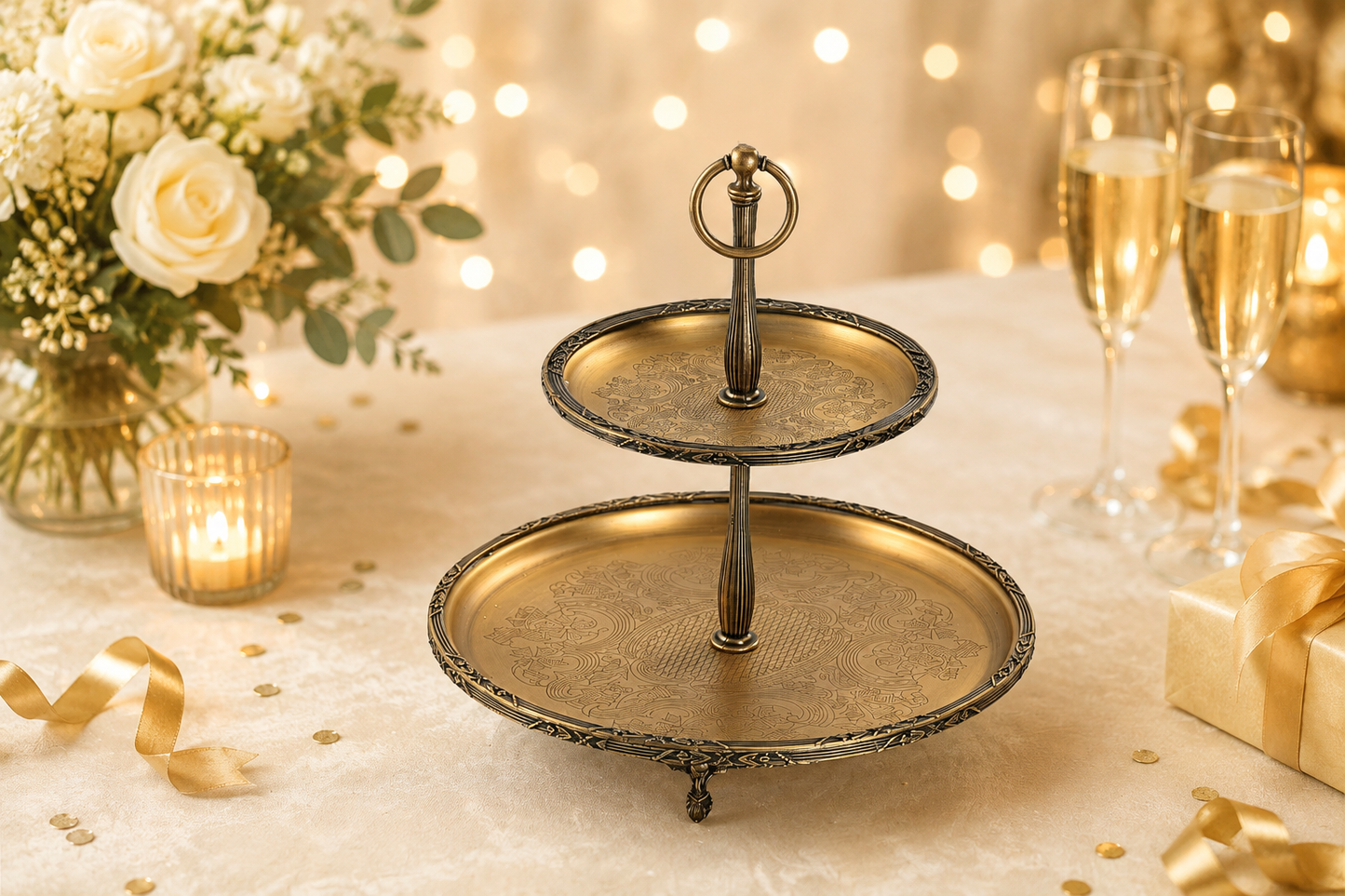 Luxury 2 Tier Serving Stand Stainless Steel Dessert and Appetizer Display