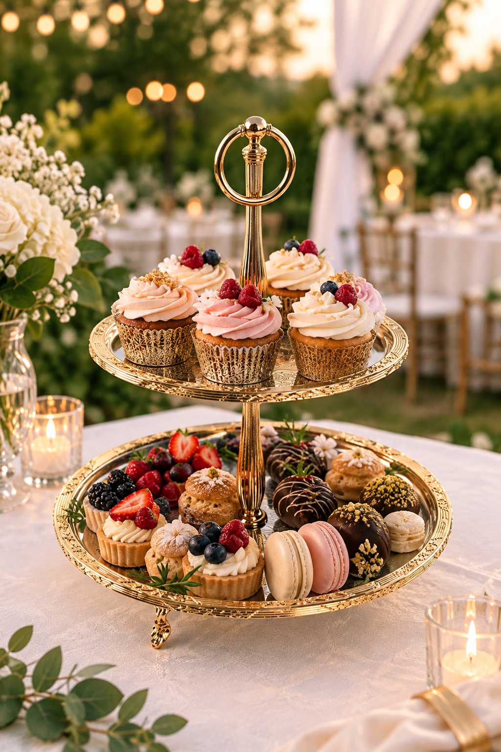 Luxury 2 Tier Serving Stand Stainless Steel Dessert and Appetizer Display