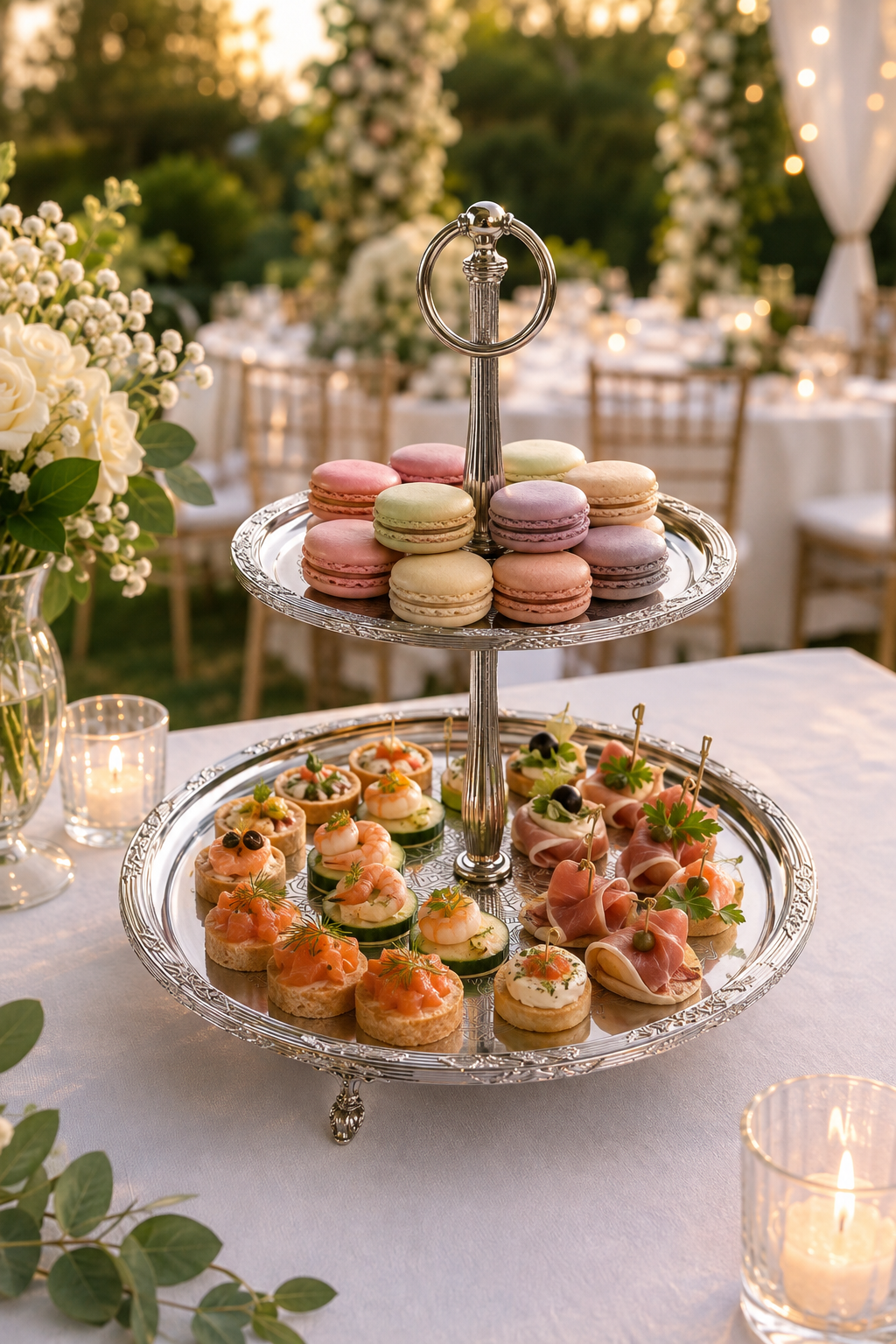 Luxury 2 Tier Serving Stand Stainless Steel Dessert and Appetizer Display