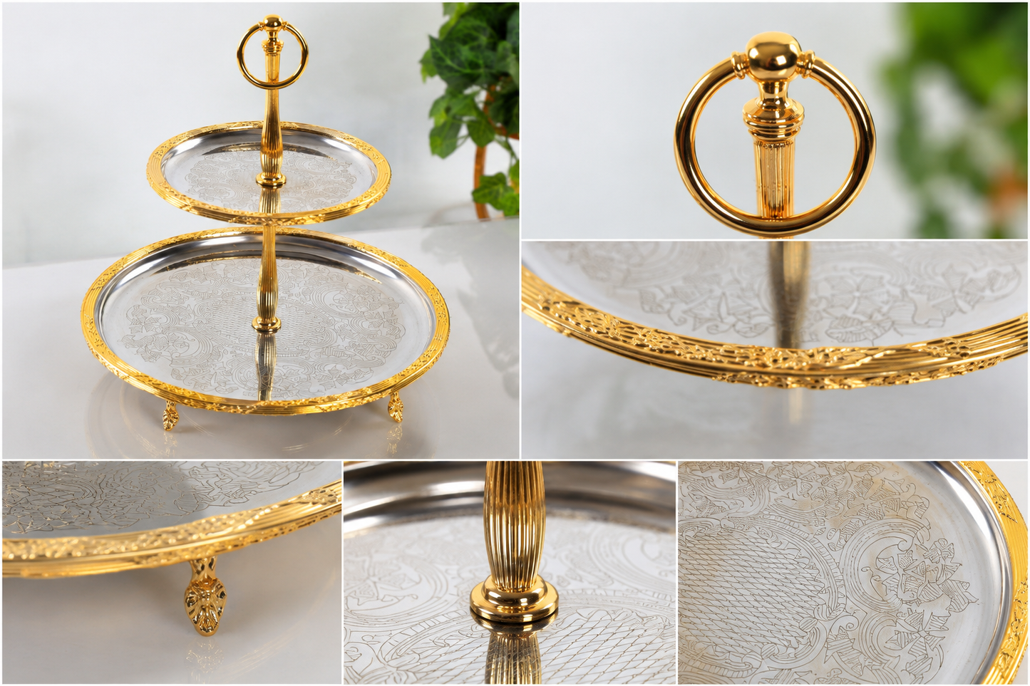 Luxury 2 Tier Serving Stand Stainless Steel Dessert and Appetizer Display