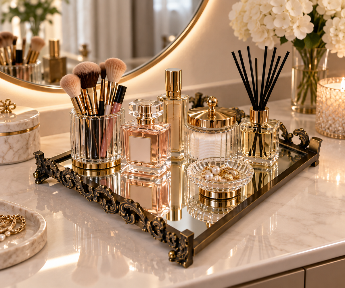 Luxury Mirrored Vanity Tray – Vintage Perfume & Makeup Organizer