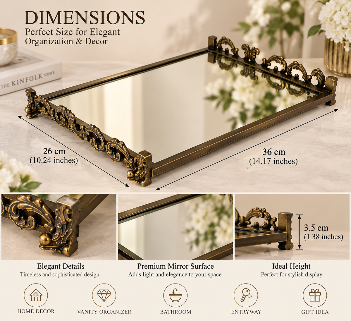 Luxury Mirrored Vanity Tray – Vintage Perfume & Makeup Organizer