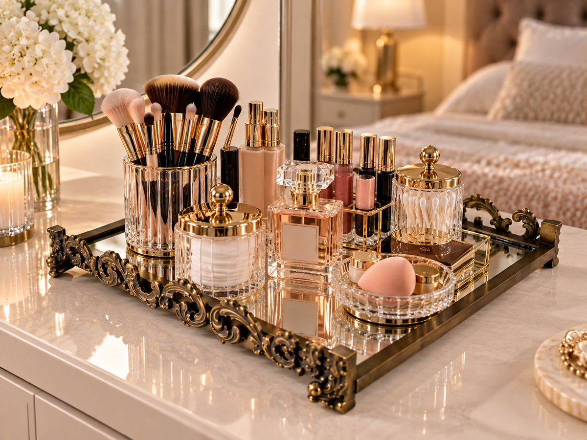 Luxury Mirrored Vanity Tray – Vintage Perfume & Makeup Organizer