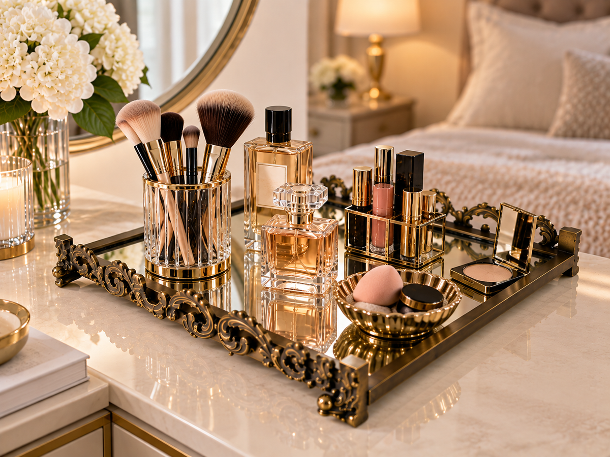 Luxury Mirrored Vanity Tray – Vintage Perfume & Makeup Organizer