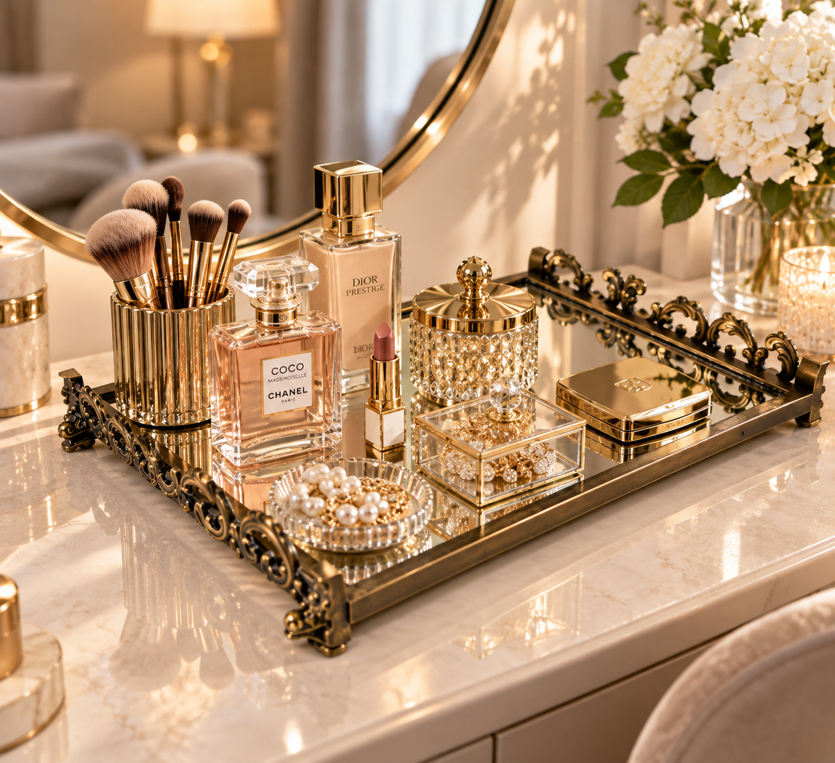 Luxury Mirrored Vanity Tray – Vintage Perfume & Makeup Organizer