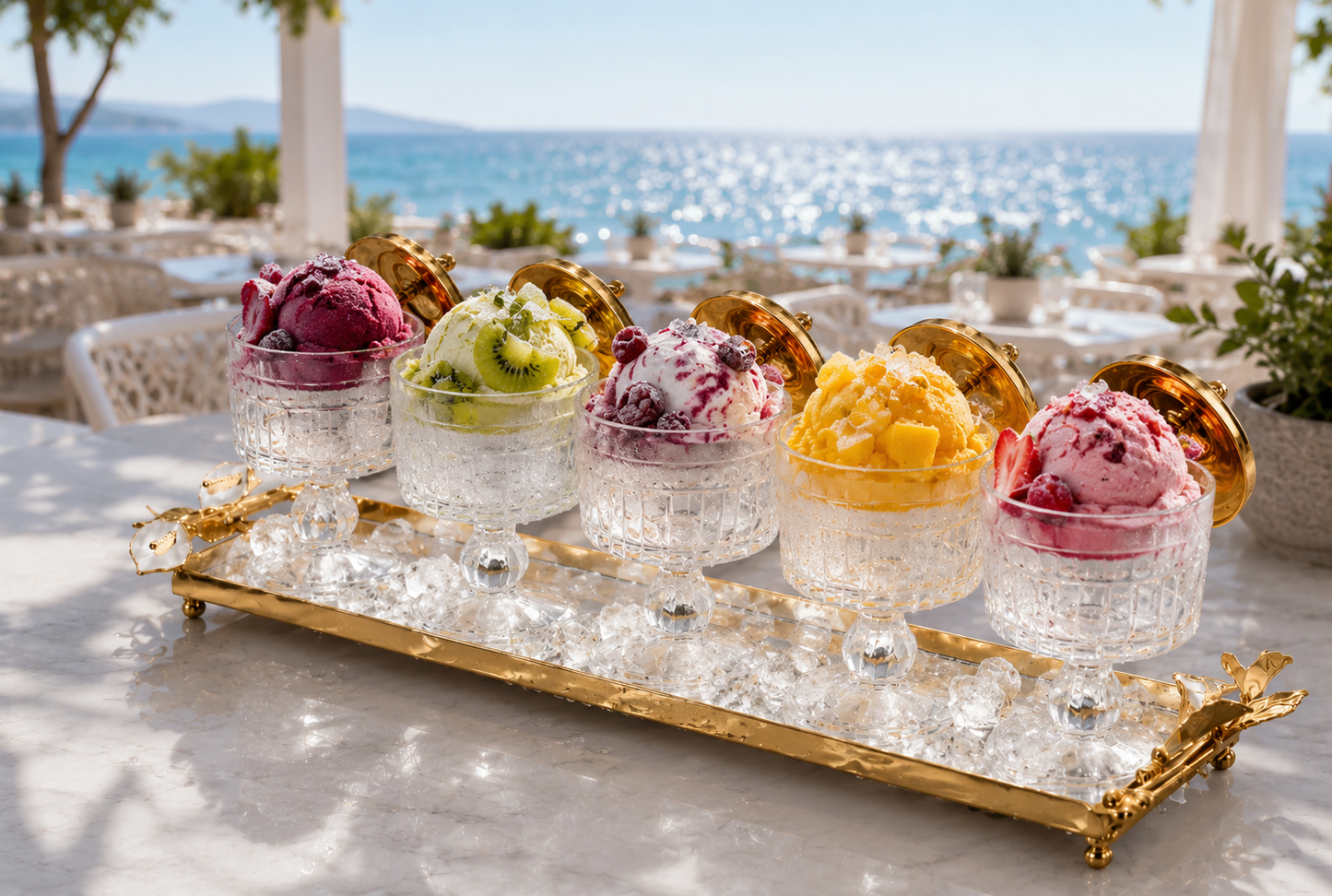 Luxury Crystal Snack Bowl Set with Decorative Gold Tray | 3, 4 & 5 Bowl Serving Set | Stainless Steel Fleur-de-Lis Design