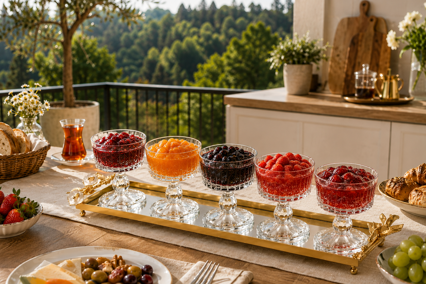 Luxury Crystal Snack Bowl Set with Decorative Gold Tray | 3, 4 & 5 Bowl Serving Set | Stainless Steel Fleur-de-Lis Design