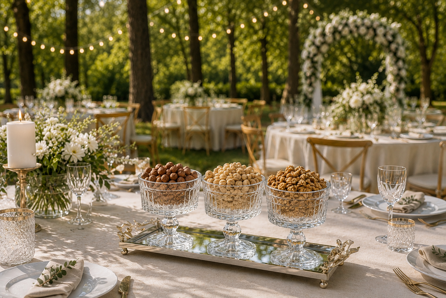 Luxury Crystal Snack Bowl Set with Decorative Gold Tray | 3, 4 & 5 Bowl Serving Set | Stainless Steel Fleur-de-Lis Design