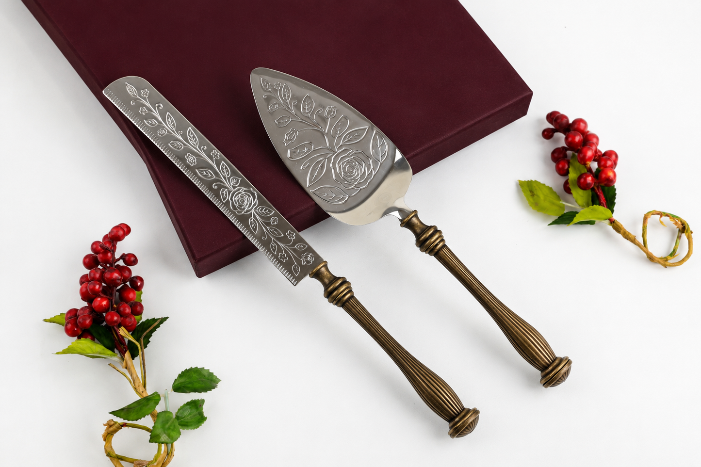 Wedding Set, Gold Wedding Cake Stand,  Wedding Cake Server Set