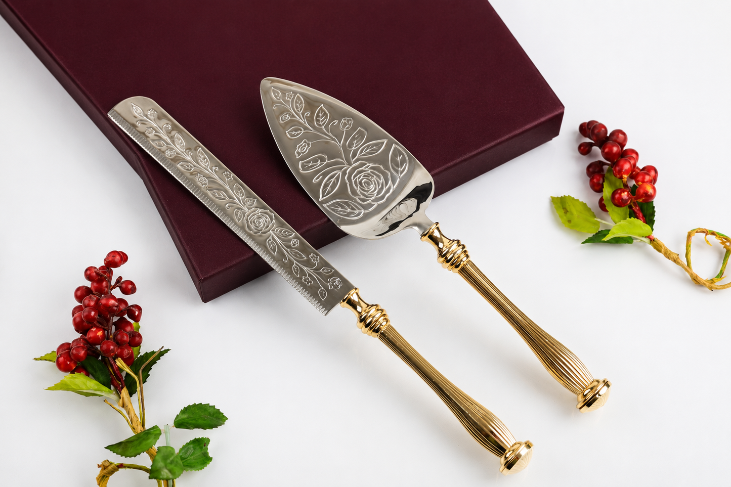 Wedding Set, Gold Wedding Cake Stand,  Wedding Cake Server Set