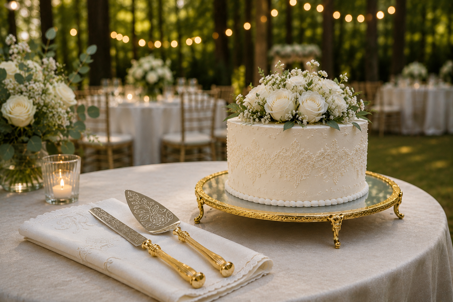 Wedding Set, Gold Wedding Cake Stand,  Wedding Cake Server Set