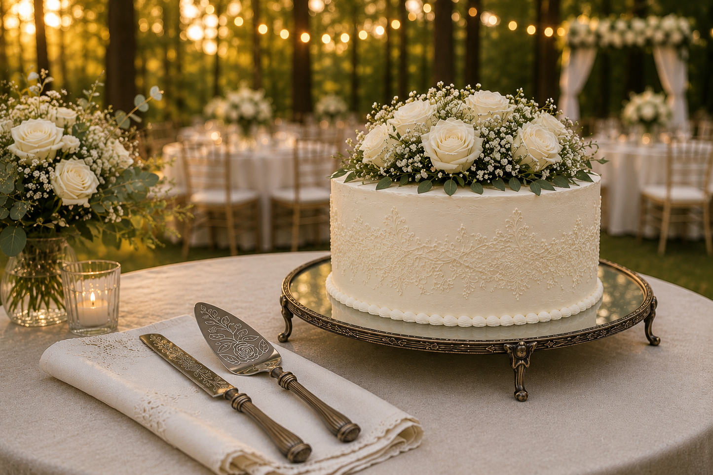 Wedding Set, Gold Wedding Cake Stand,  Wedding Cake Server Set