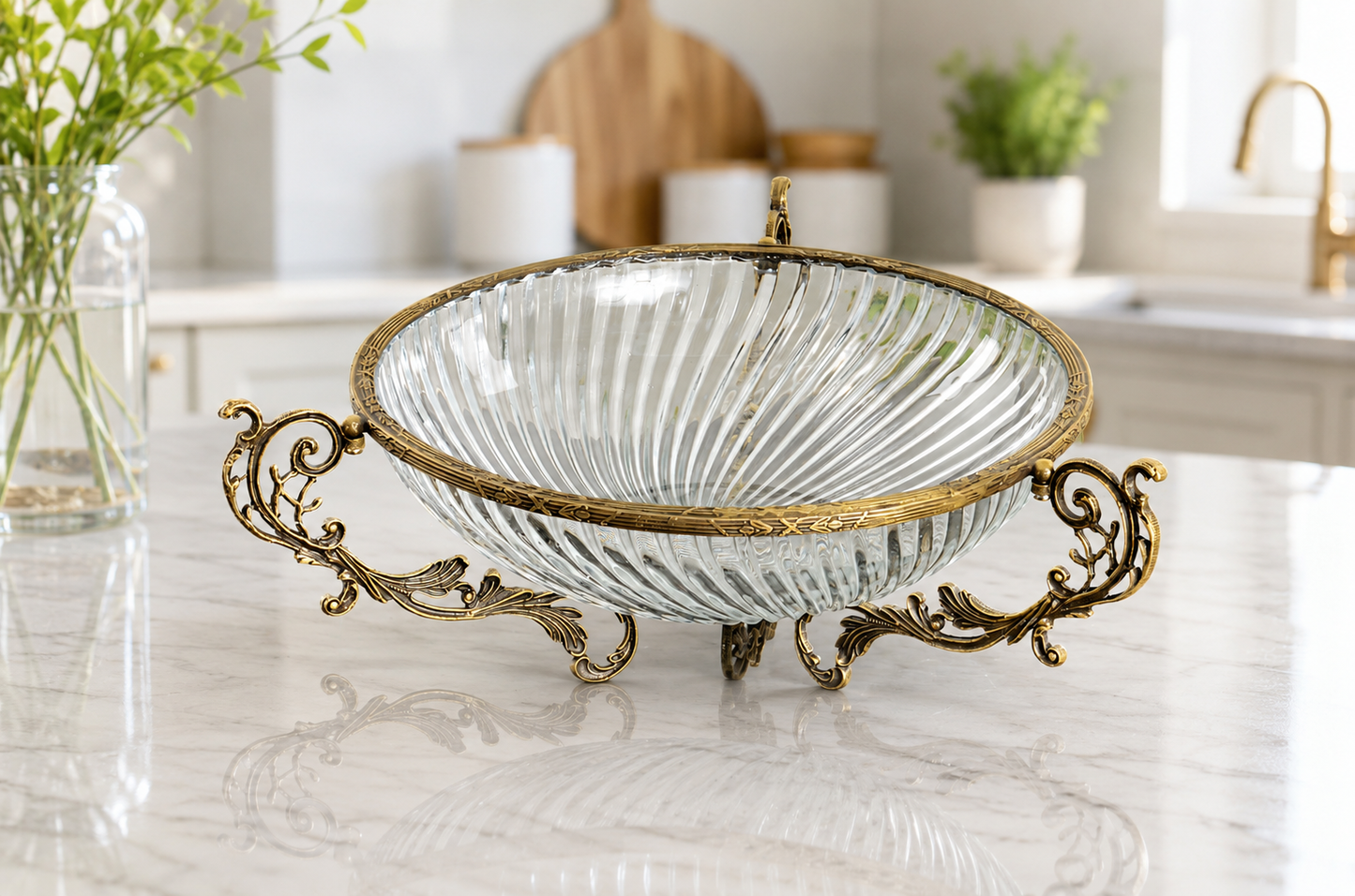 Silver Gold Glass Serving Bowl Metal Stand, Decorative Centerpiece, Wedding Gift Decor