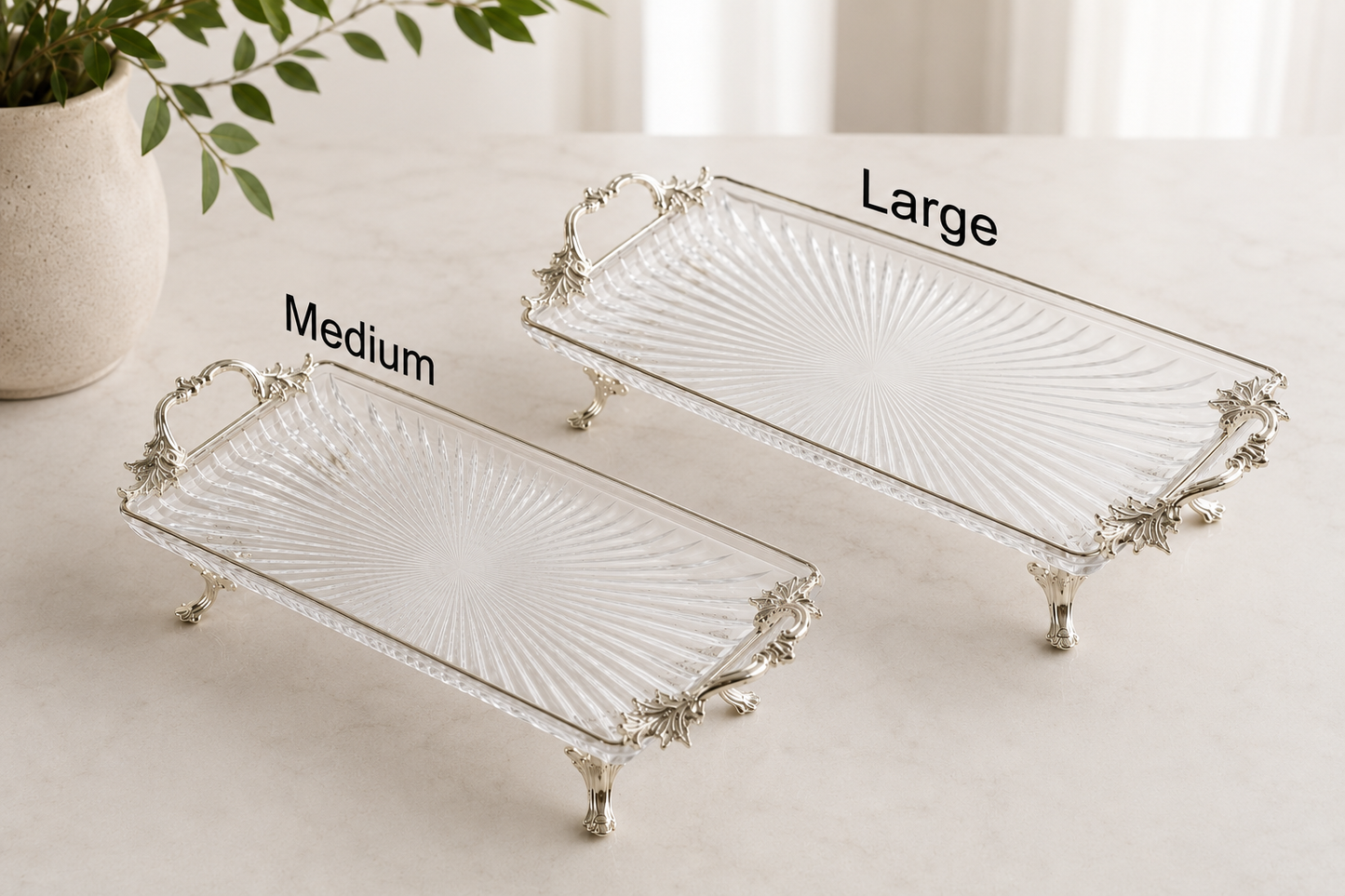 Luxury Glass Serving Tray, Decorative Gold Handles, Kitchen Counter Organizer
