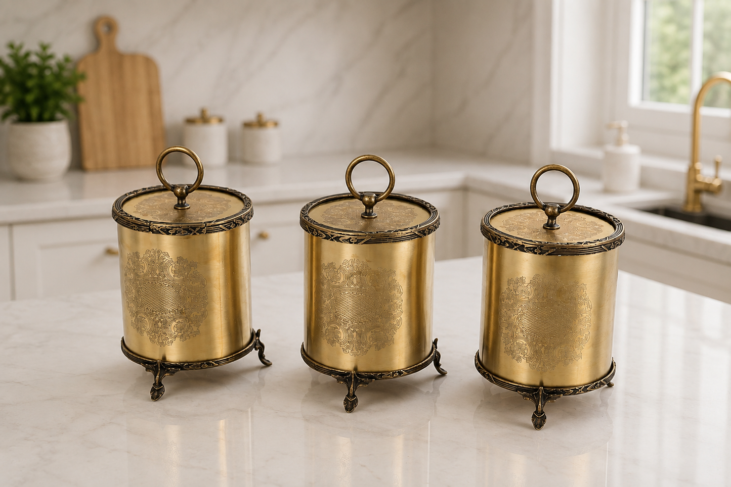 Luxury Gold Kitchen Canister Set of 3 1200cc Food Storage Jars