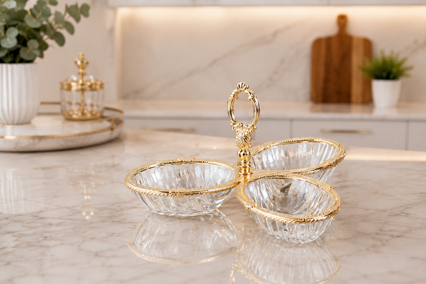 Breakfast Serving Glass Dish 4 Bowl, Ottoman Style, Condiment Bowl Set for Jam, Honey, Brunch and Entertaining