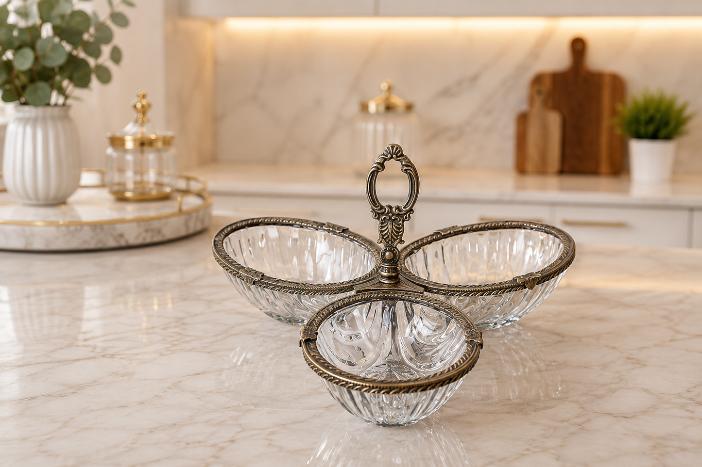Breakfast Serving Glass Dish 4 Bowl, Ottoman Style, Condiment Bowl Set for Jam, Honey, Brunch and Entertaining