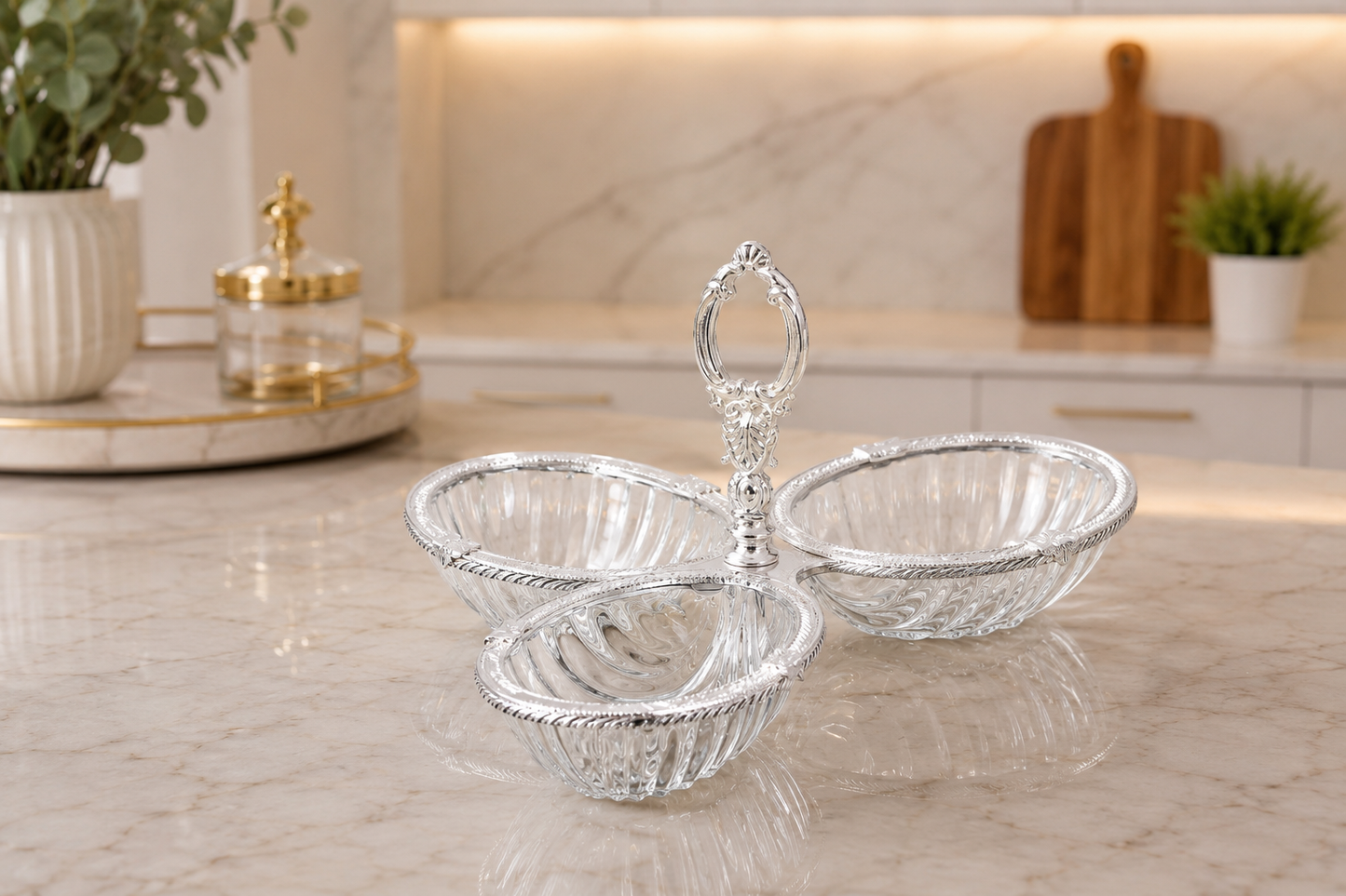 Breakfast Serving Glass Dish 4 Bowl, Ottoman Style, Condiment Bowl Set for Jam, Honey, Brunch and Entertaining