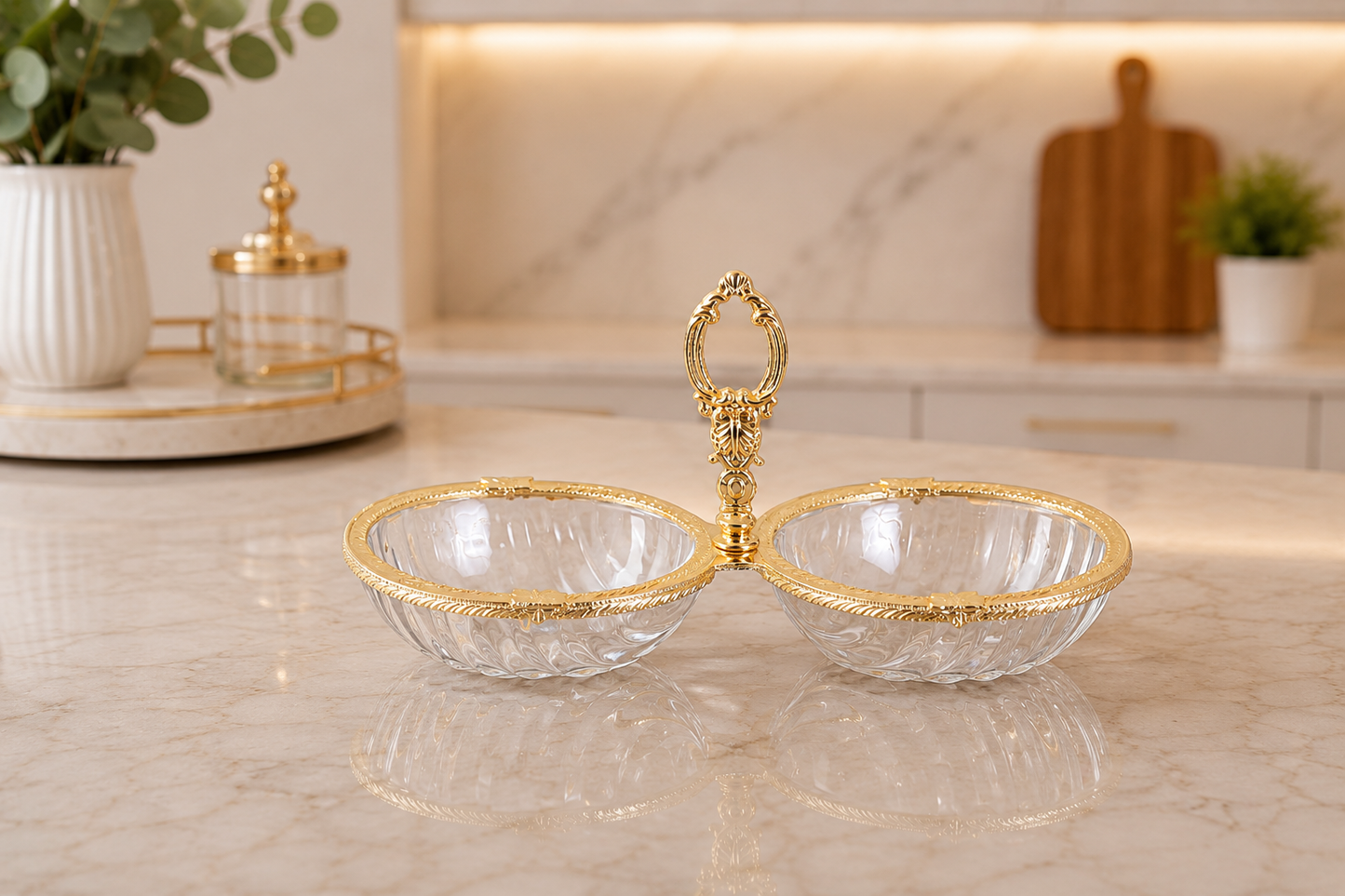 Breakfast Serving Glass Dish 4 Bowl, Ottoman Style, Condiment Bowl Set for Jam, Honey, Brunch and Entertaining