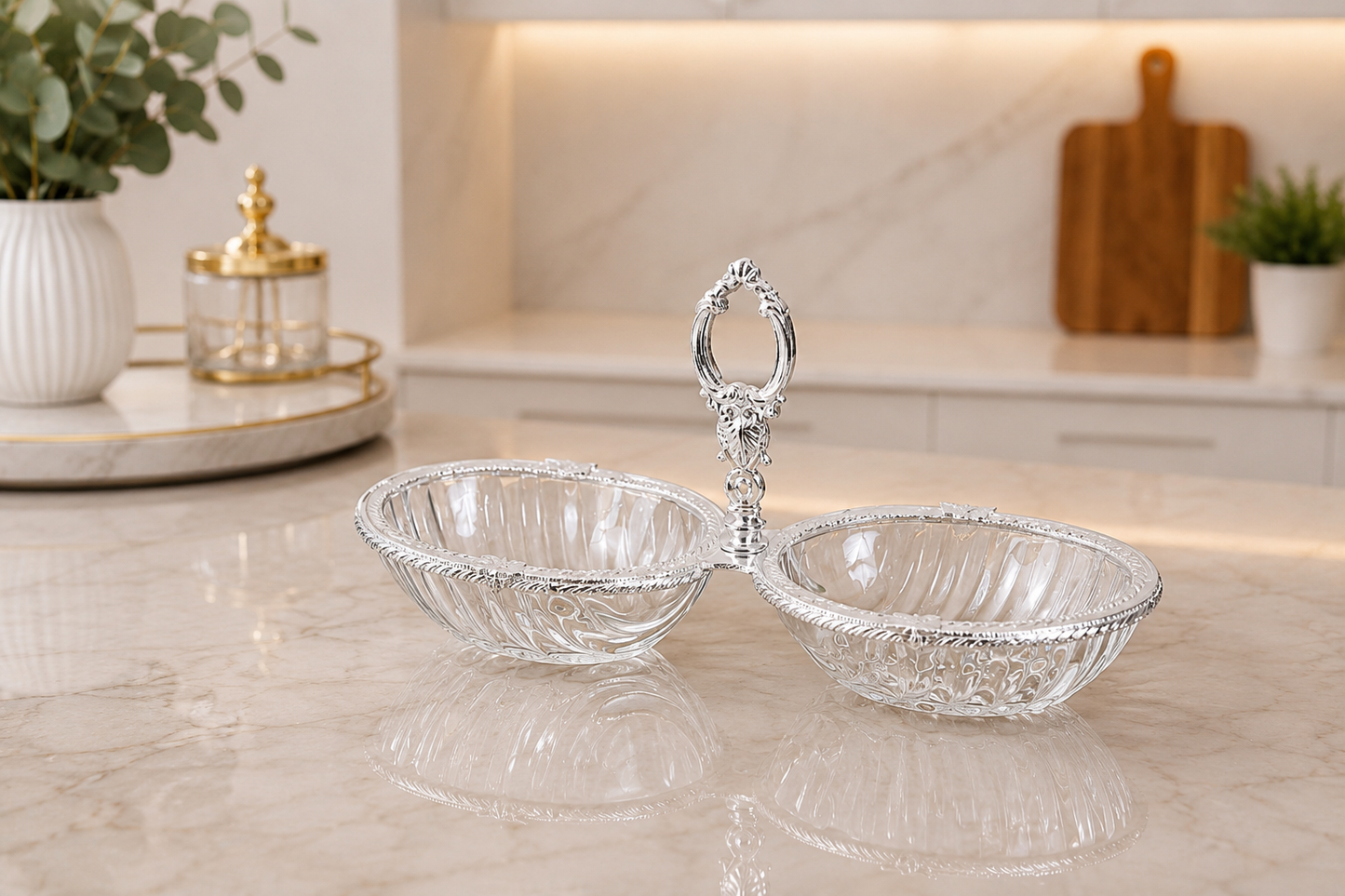 Breakfast Serving Glass Dish 4 Bowl, Ottoman Style, Condiment Bowl Set for Jam, Honey, Brunch and Entertaining