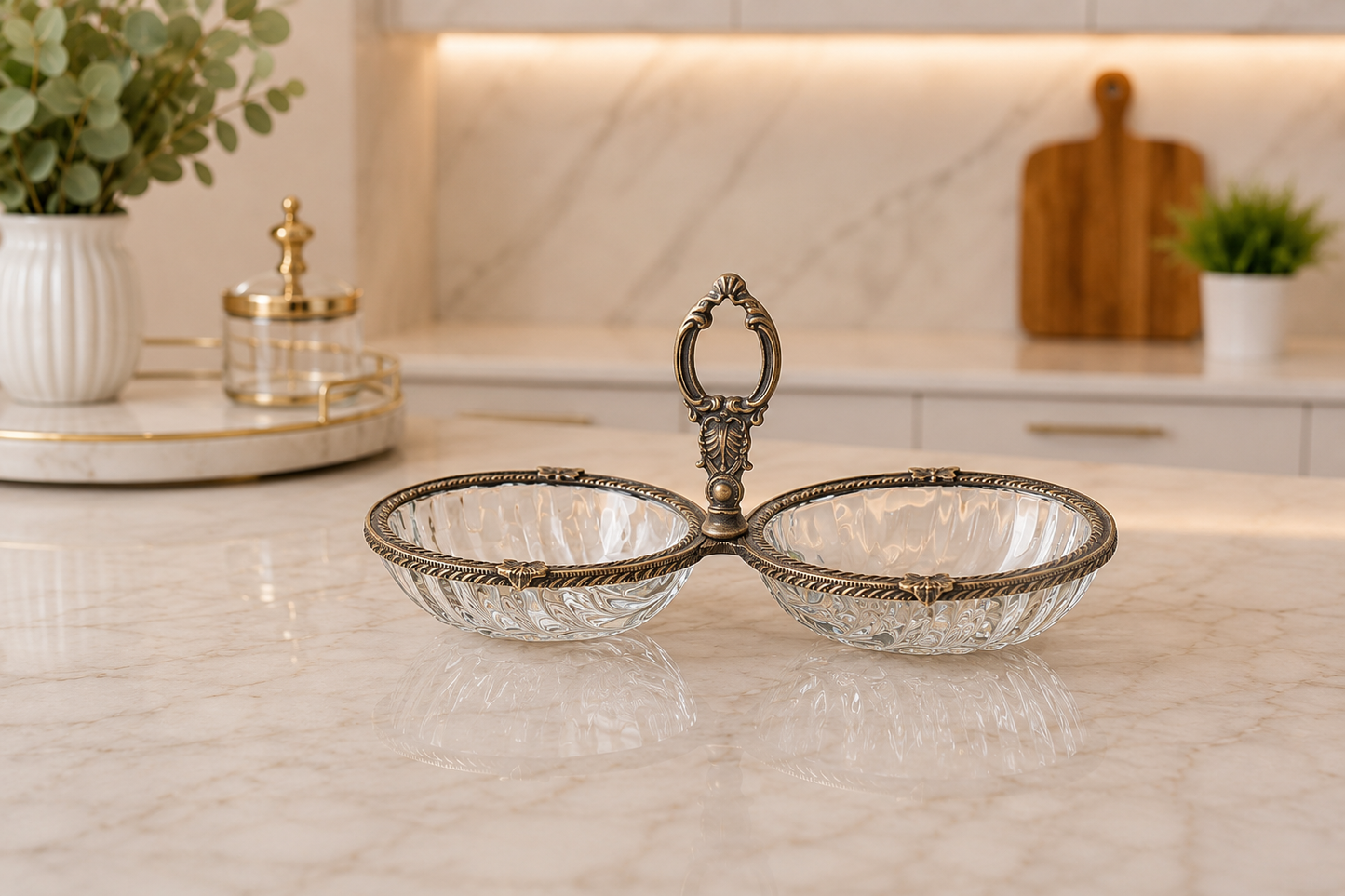 Breakfast Serving Glass Dish 4 Bowl, Ottoman Style, Condiment Bowl Set for Jam, Honey, Brunch and Entertaining