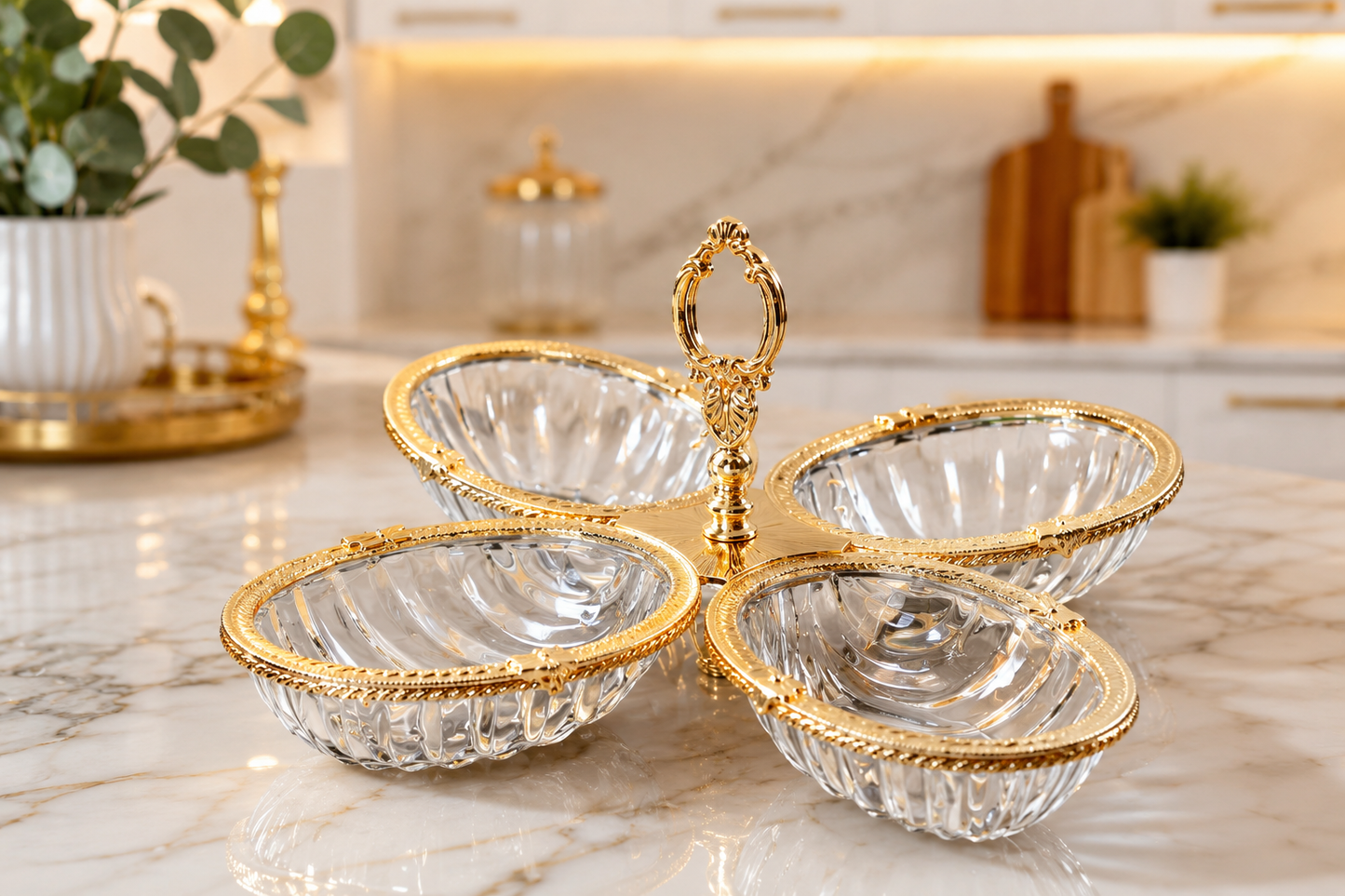 Breakfast Serving Glass Dish 4 Bowl, Ottoman Style, Condiment Bowl Set for Jam, Honey, Brunch and Entertaining