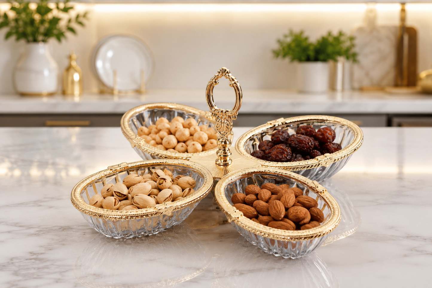 Breakfast Serving Glass Dish 4 Bowl, Ottoman Style, Condiment Bowl Set for Jam, Honey, Brunch and Entertaining