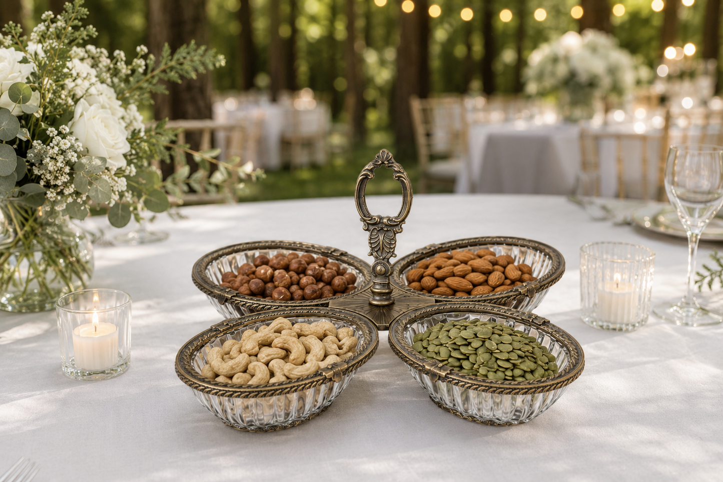 Breakfast Serving Glass Dish 4 Bowl, Ottoman Style, Condiment Bowl Set for Jam, Honey, Brunch and Entertaining