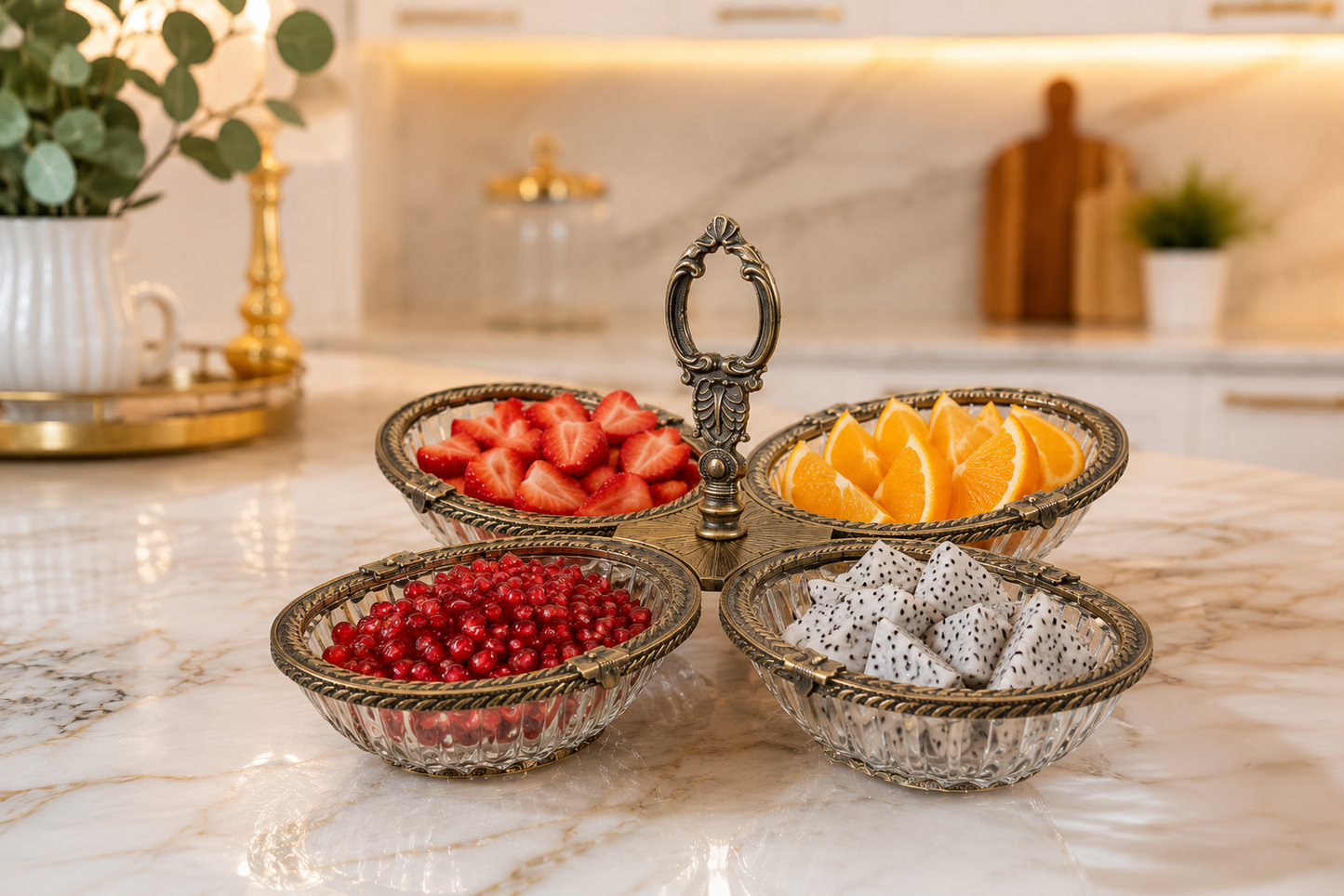 Breakfast Serving Glass Dish 4 Bowl, Ottoman Style, Condiment Bowl Set for Jam, Honey, Brunch and Entertaining